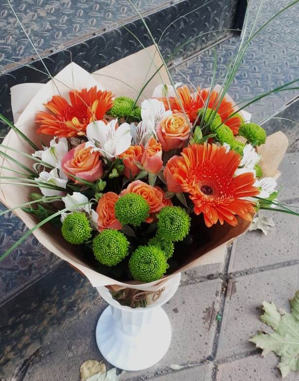 Букет цветов из: Герберы, Хризантемы, Альстромерии и Розы в Черусти