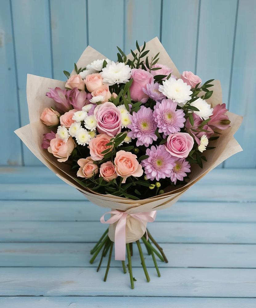 Букет цветов из: Хризантемы, Розы и Альстромерии в Черусти