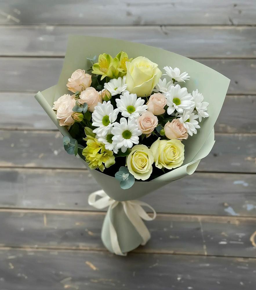 Букет цветов из: Альстромерии, Розы и Хризантемы в Черусти