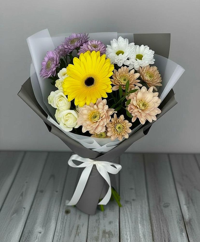 Букет цветов из: Розы, Герберы и Хризантемы в Черусти