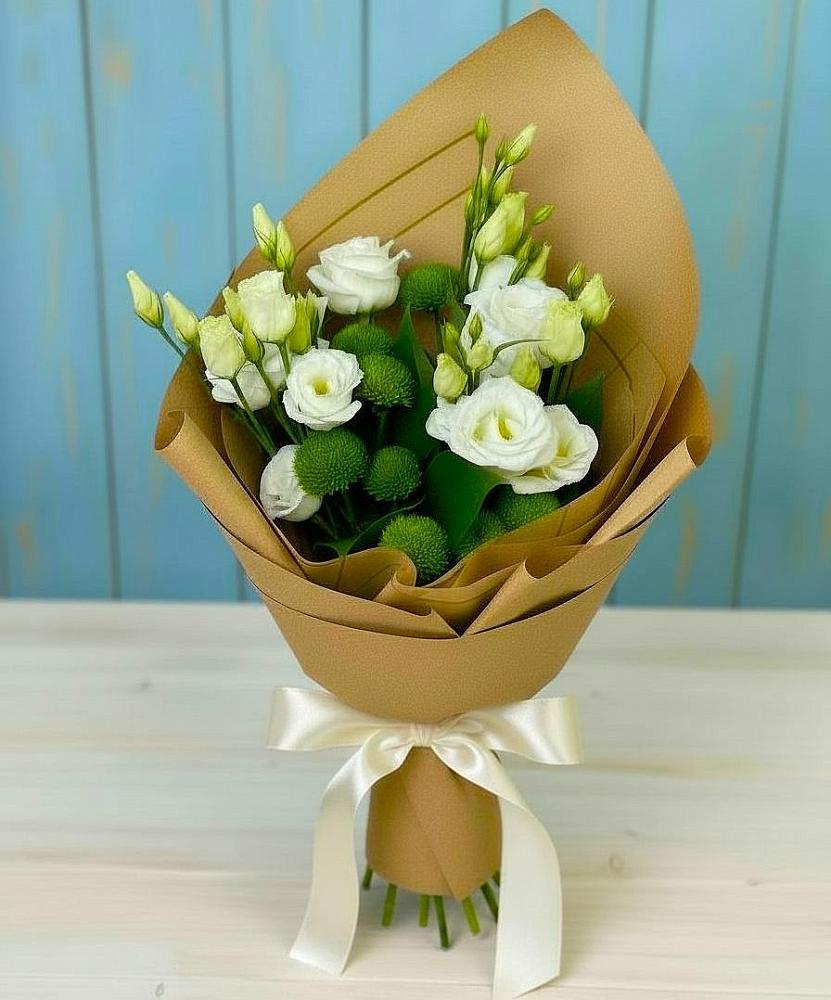 Букет цветов из: Хризантемы и Лизиантусы в Черусти