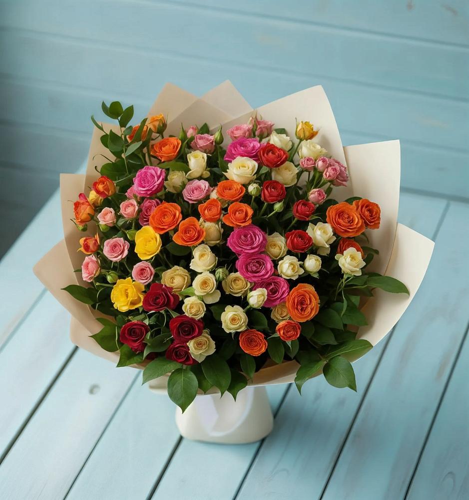 Букет Микс из разноцветных кустовых роз в Черусти