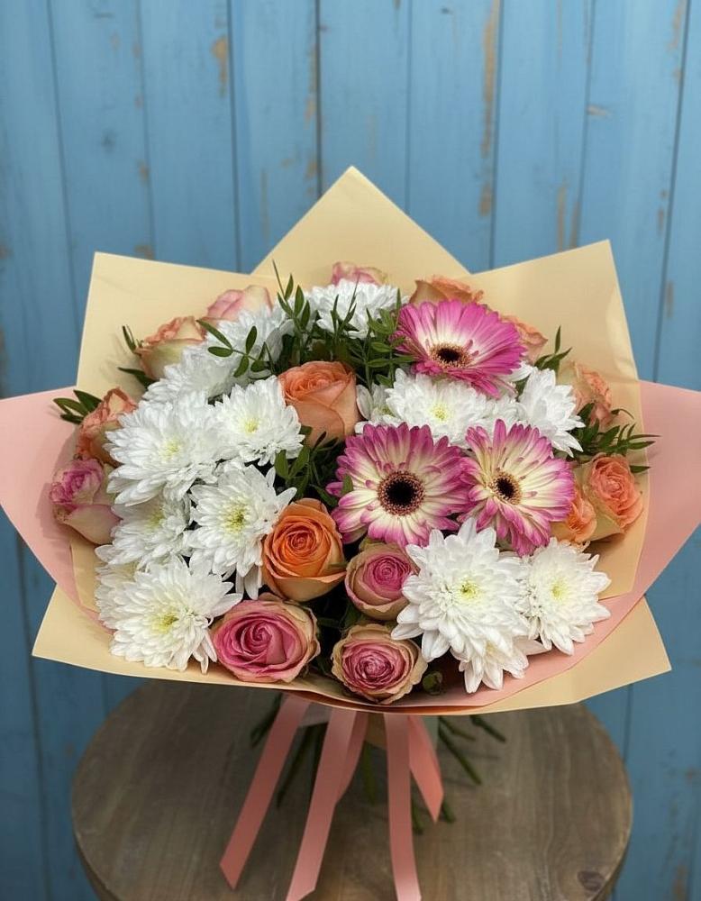 Букет цветов из: Розы, Герберы и Хризантемы в Черусти