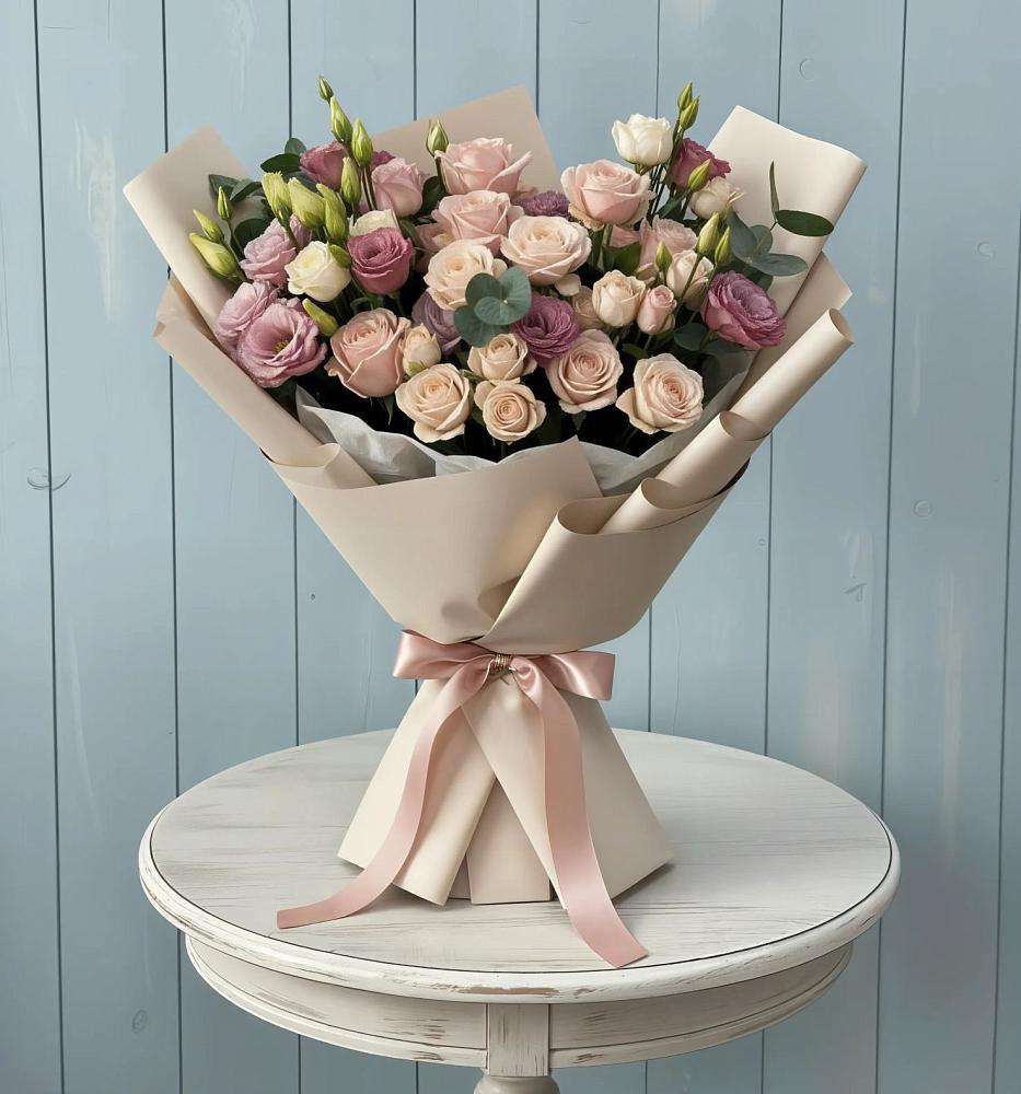 Букет цветов из: Розы и Лизиантусы в Черусти