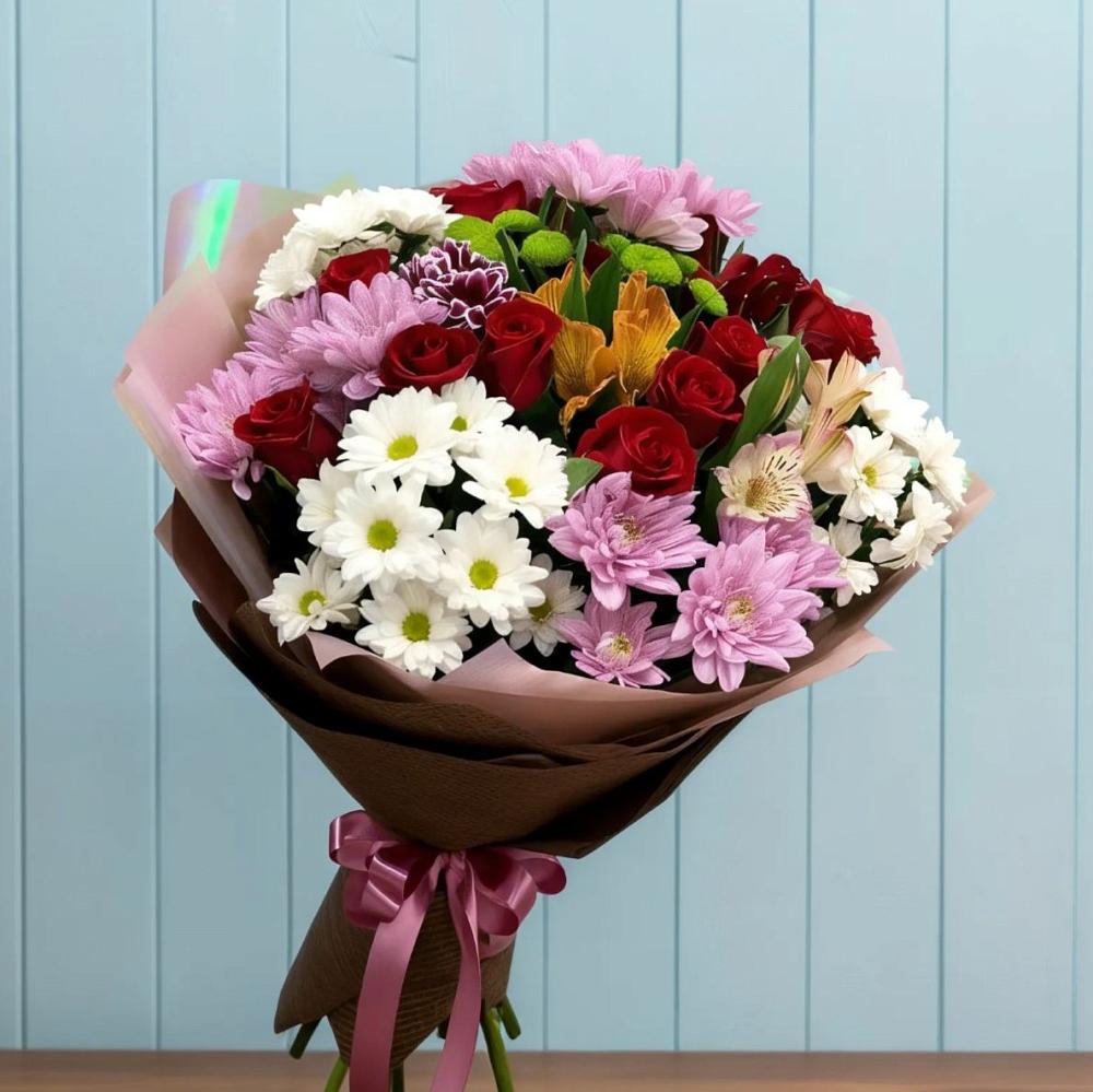 Букет цветов из: Розы, Хризантемы и Альстромерии в Черусти