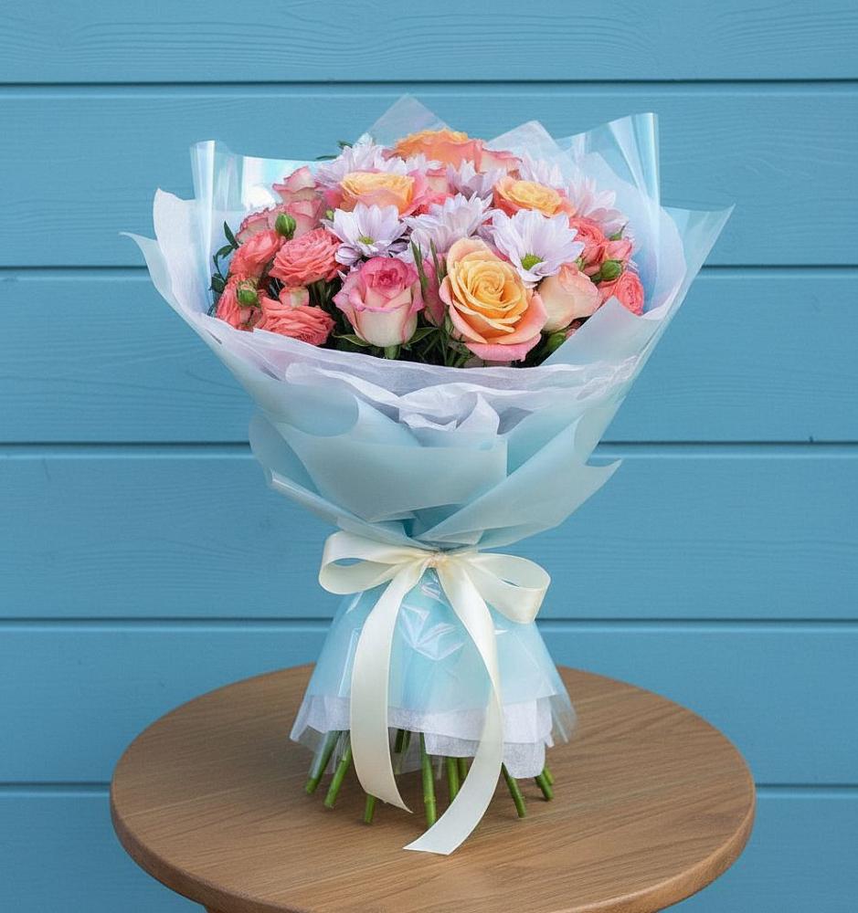 Букет цветов из: Хризантемы и Розы в Черусти