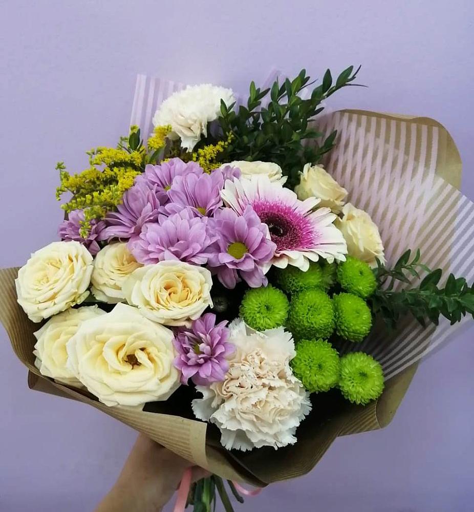 Букет цветов из: Хризантемы, Розы, Гвоздики и Герберы в Черусти